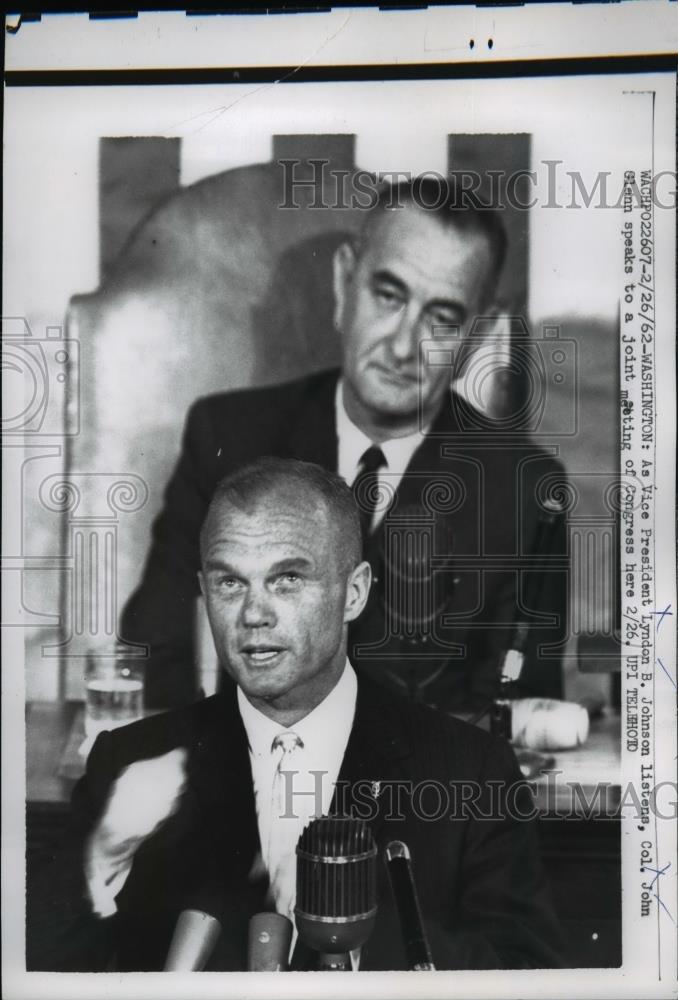 1962 Press Photo Vice President Lyndon Johnson & Col John Glenn astronaut - Historic Images