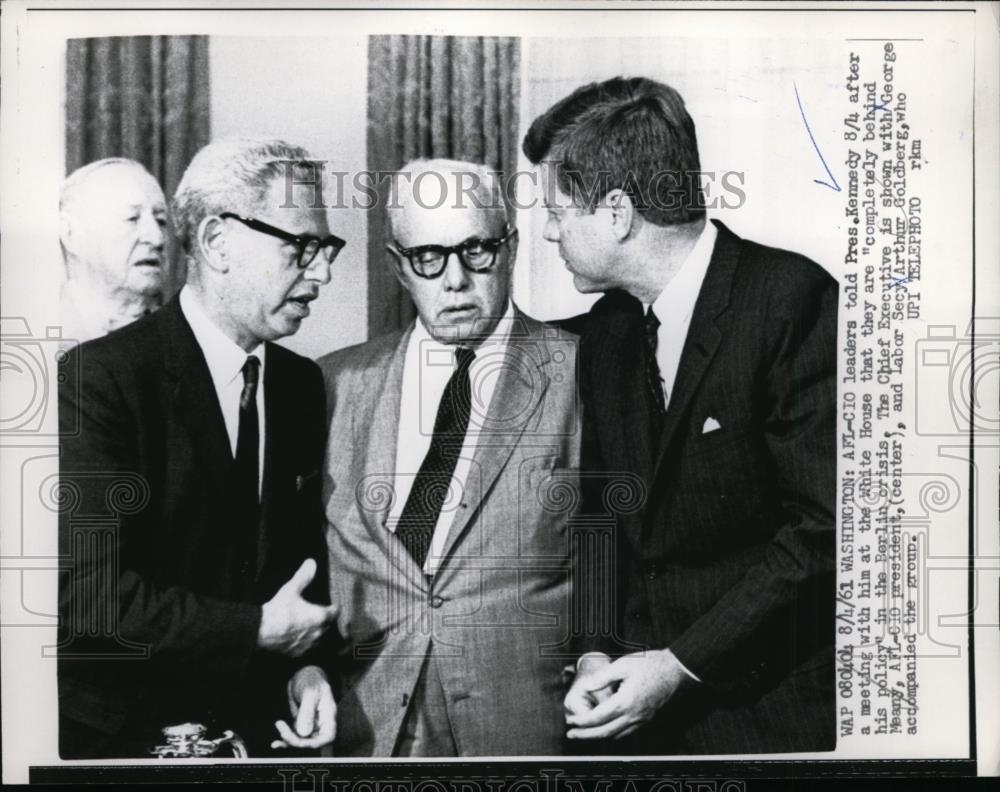 1961 Press Photo President John F Kennedy, George Meany of AFL-CIO - nee88933 - Historic Images