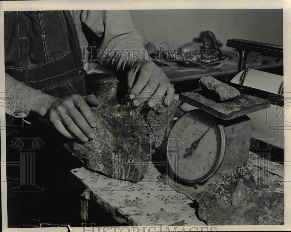 1950 Press Photo Gayle Darnell holds chunks of ore. - orb17135 - Historic Images