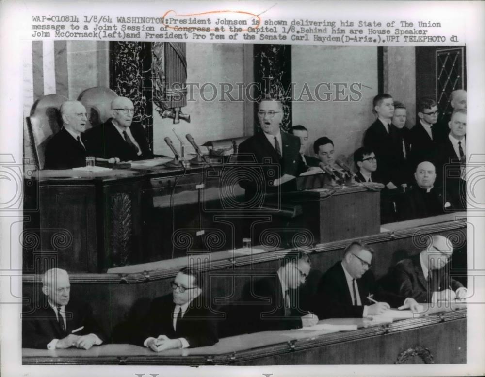 1964 Press Photo Pres. Lyndon Johnson delivering his State of the Union message - Historic Images