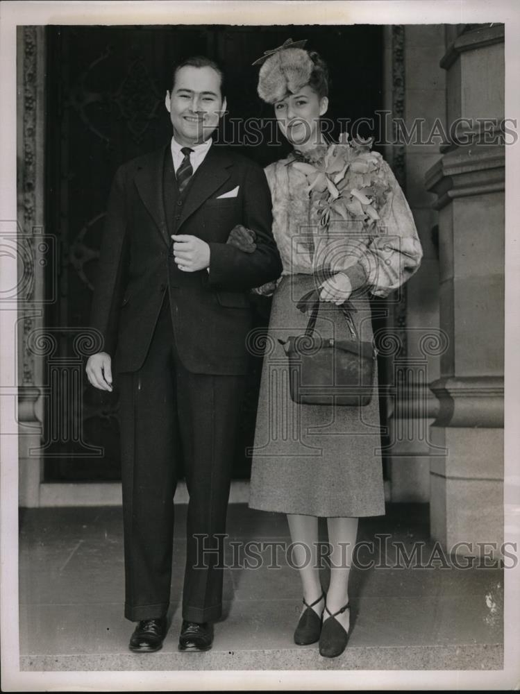 1938 Press Photo Lawrence Lanier Winslow Jr &amp; bride Alice Curiss Wren in NYC - Historic Images