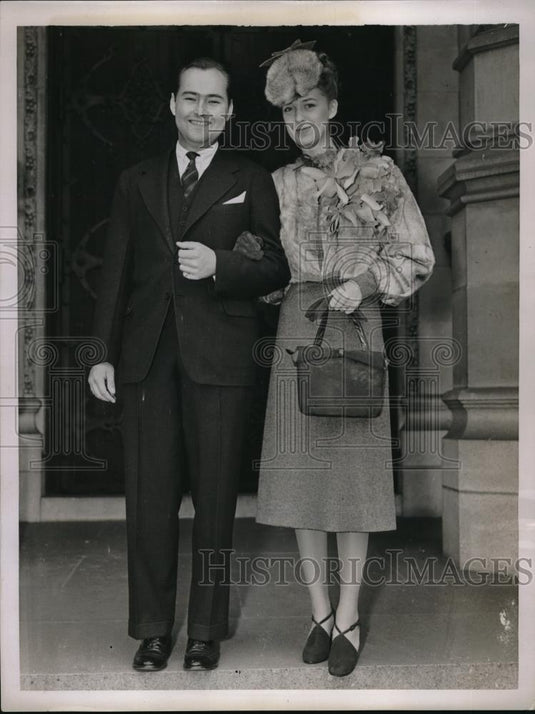 1938 Press Photo Lawrence Lanier Winslow Jr & bride Alice Curiss Wren in NYC - Historic Images