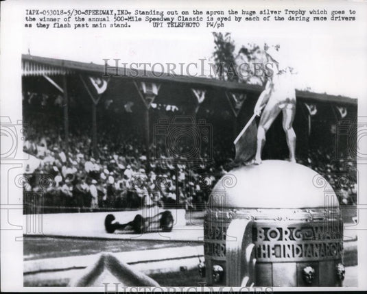 1960 Press Photo Silver trophy at Indianapolis 500 speedway - nes43531 - Historic Images