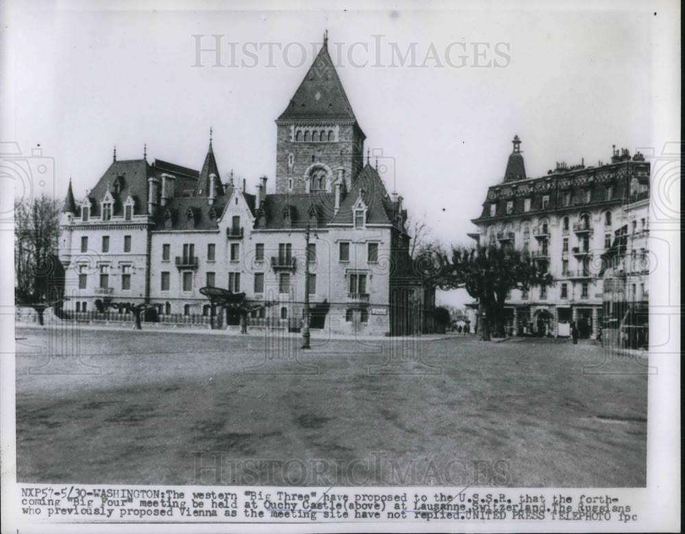 1955 Press Photo Ouchy Castle at Lausanne Switzerland for Big Three meeting - Historic Images