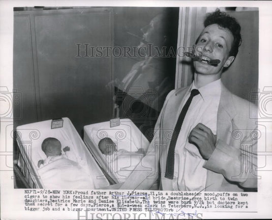 1954 Press Photo Arthur JPierce & twins Beatice & Denise in NYC - Historic Images