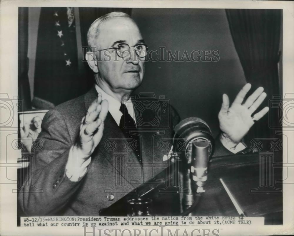 1950 Press Photo Pres. Harry Truman address the nation from the White House - Historic Images