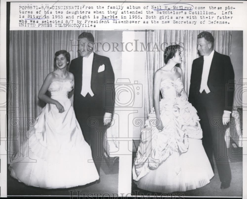 1957 Press Photo Defense Secretary Neil McElroy &amp; daughters Bitsy &amp; Barbie - Historic Images