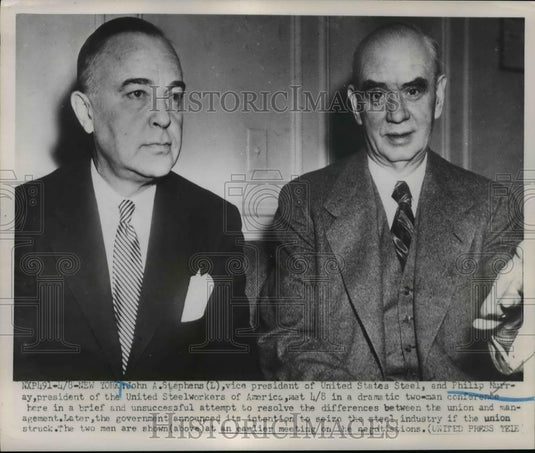 1952 Press Photo John Stephens VP of US Steel & Philip Murray of USW union - Historic Images