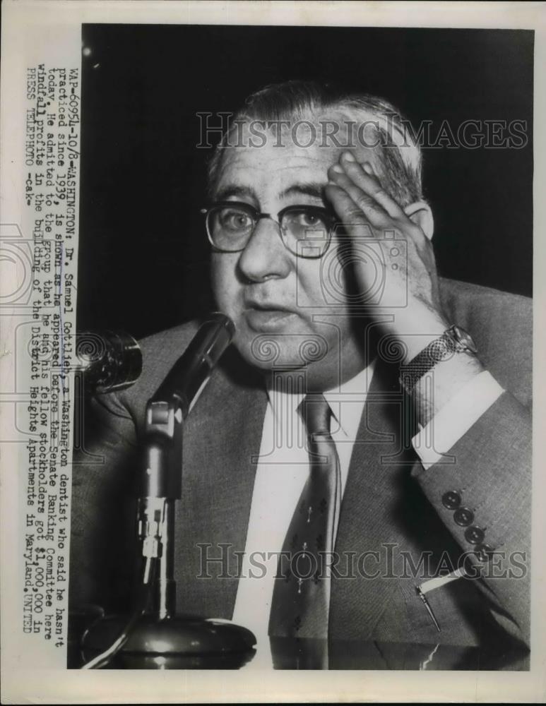 1954 Press Photo Dr Samuel Gottleib Washington dentist at Senate Bank Committee - Historic Images