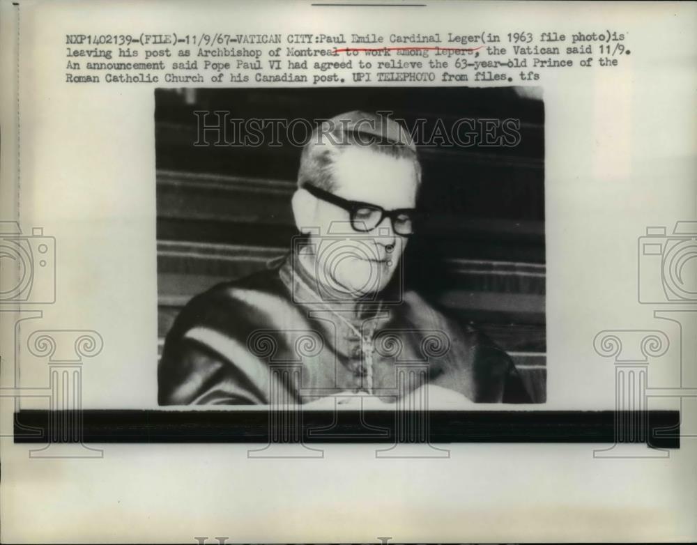 1967 Press Photo Paul Emile Cardinal Leger Leaving His Post As Archbishop - Historic Images