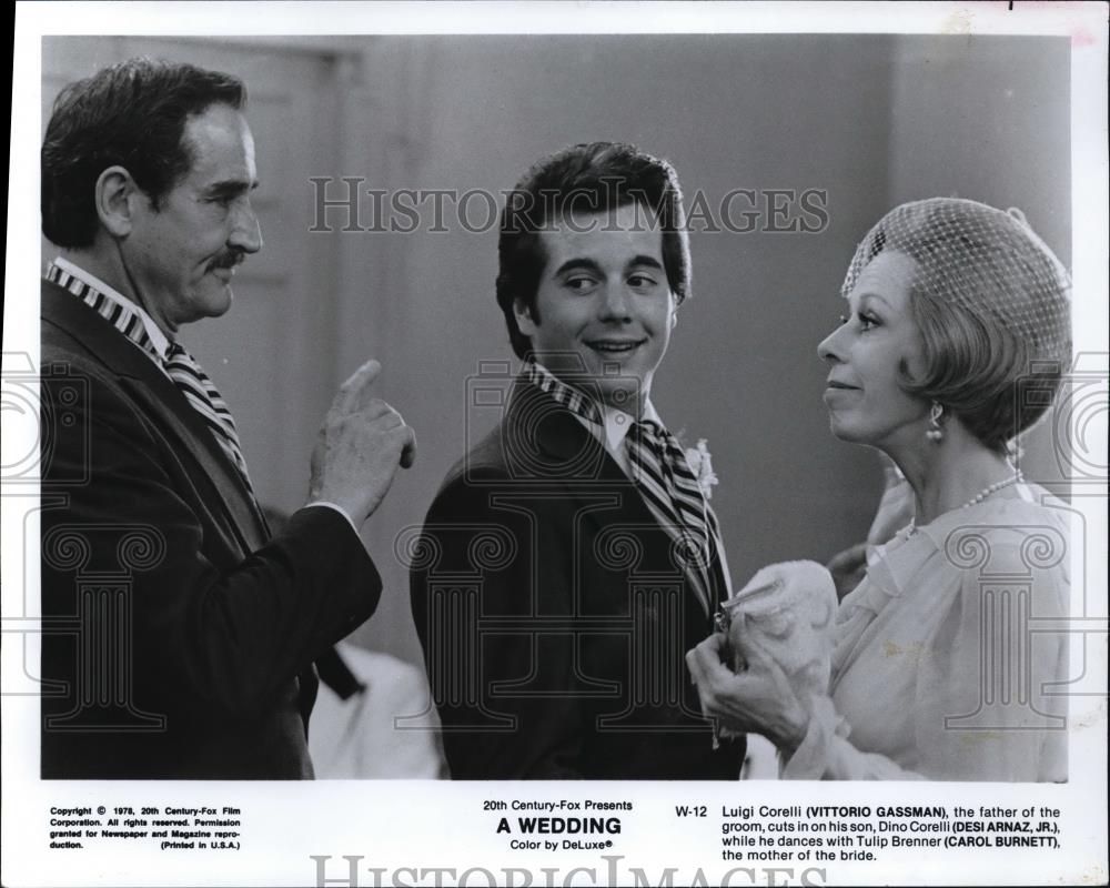 1978 Press Photo Vittorio Gassman Desi Arnaz Jr. Carol Burnett in A Wedding - Historic Images