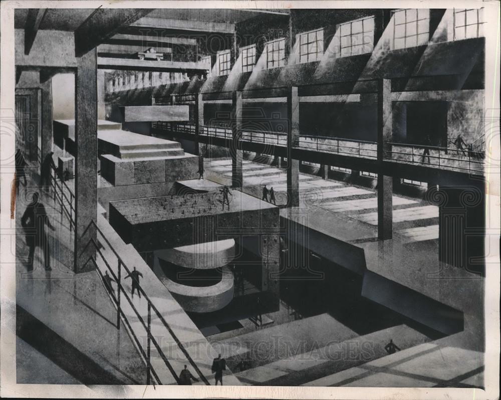 1948 Press Photo Artist Sketch of Accelerator Building at the Univ. of Chicago - Historic Images