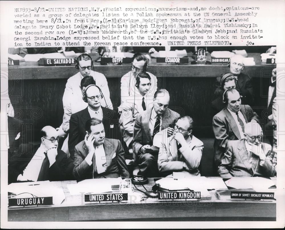 1953 Press Photo Delegates at UN General Assembly listen to Polish Spokesman - Historic Images