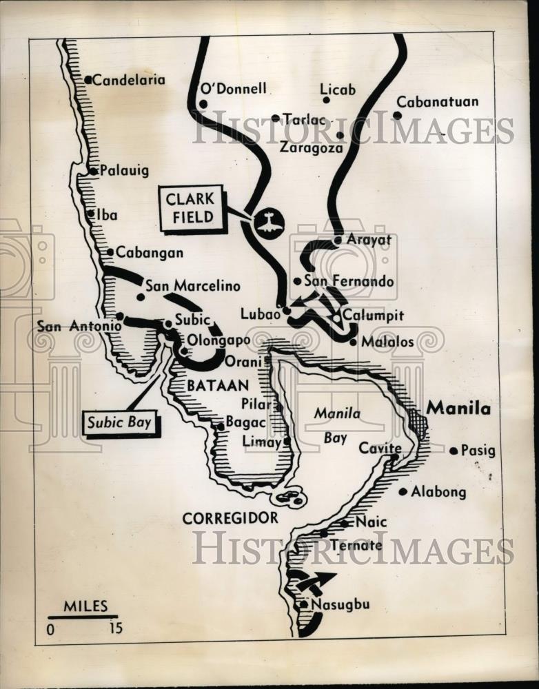 1945 Press Photo Map shows US drive towards Manila on Luzon in Baguio area - Historic Images
