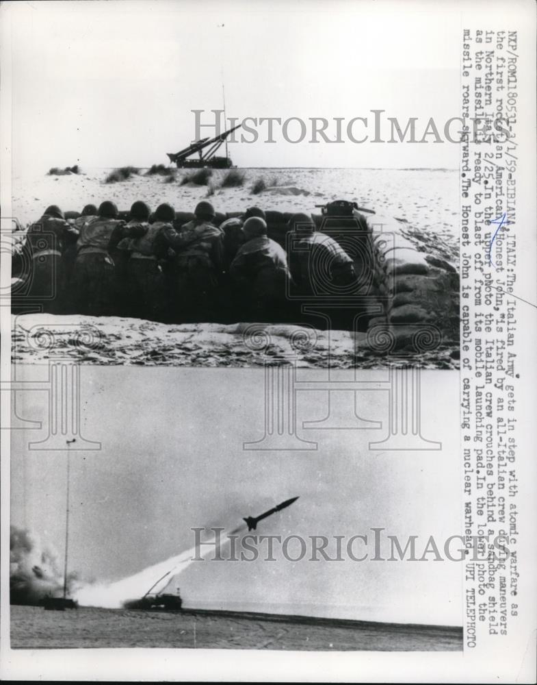 1959 Press Photo Italian Army fires US Honset John rocket at Bibiana - Historic Images