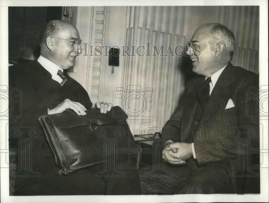 1937 Press Photo Pierre S. DuPont Attorney James Bevins Tax Hearing New York - Historic Images