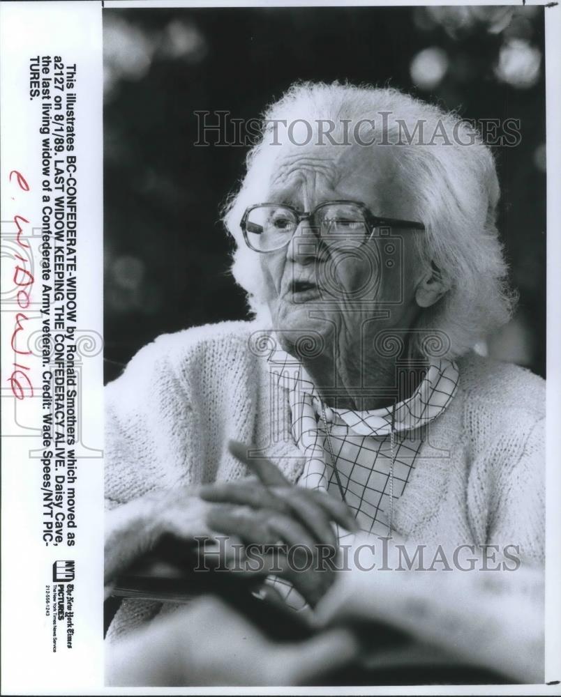 1989 Press Photo Daisy Cave last living widow of Confederate Army Veteran - Historic Images