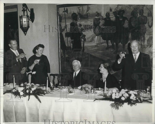 1958 Press Photo Alex Swan Cyrus Eaton Hon. C.J. Burchell 75th Birthday Part - Historic Images