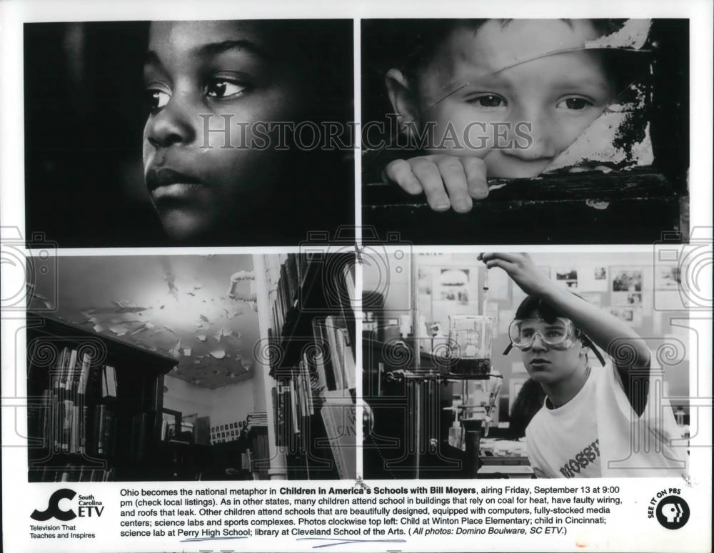 1996 Press Photo Scenes from Children in America&#39;s Schools with Bill Moyers - Historic Images