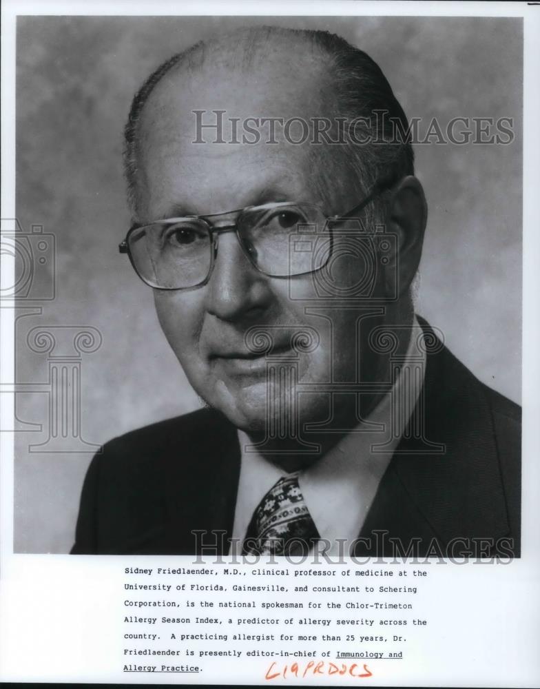 1992 Press Photo Sidney Friedlaender MD Professor Medicine University of Florida - Historic Images