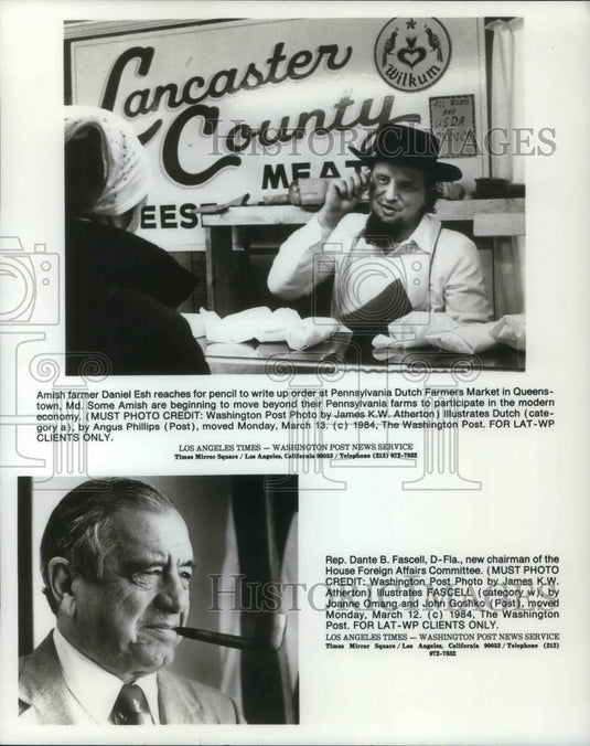 1984 Press Photo Amish Farmer Daniel Esh & Rep Dante Fascell - cvp11831 - Historic Images