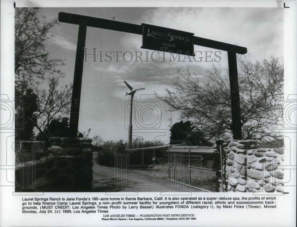 1989 Press Photo Laurel Springs Ranch Jane Fonda&#39;s Santa Barbara Home - Historic Images