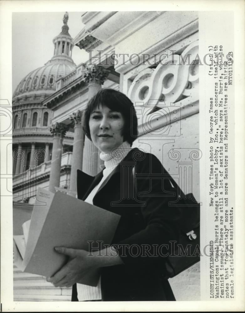 1973 Press Photo Carol Burris Lobbyist Women&#39;s Lobby Inc. Washington D.C. - Historic Images