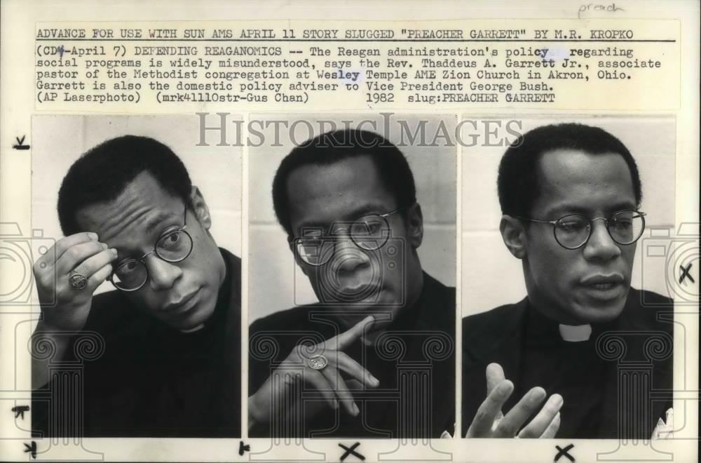 1982 Press Photo Reverend Thaddeus A Garrett Jr of Wesley Temple AME Zion Church - Historic Images