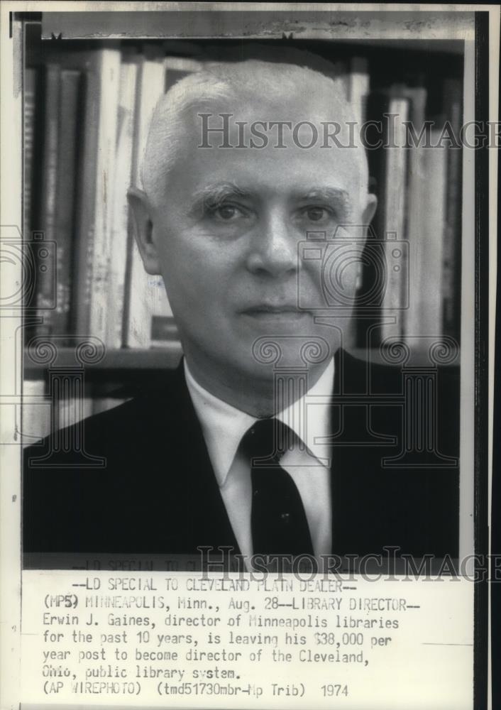1974 Press Photo Erwin J. Gaines Library Director - cvp17688 - Historic Images