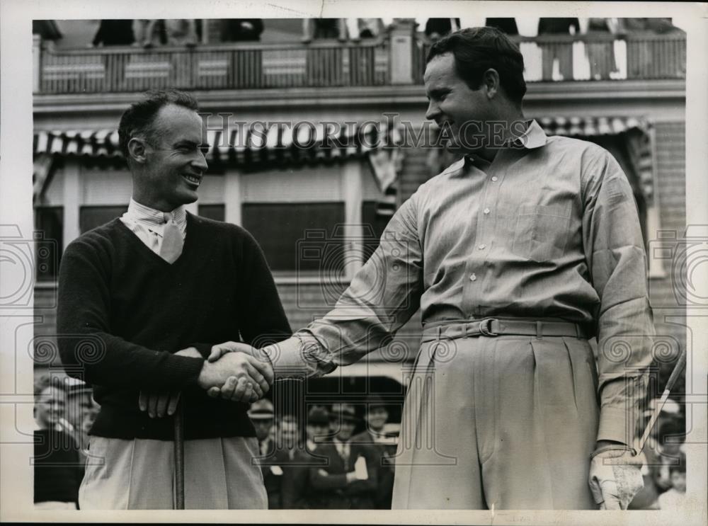 1938 Press Photo Denny Shute, Ralph Guldahl at Newton MA golf at South Shore - Historic Images