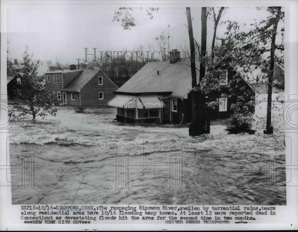 1955 Press Photo Rampaging Ripowan River swollen by torrential rains at Stamford - Historic Images