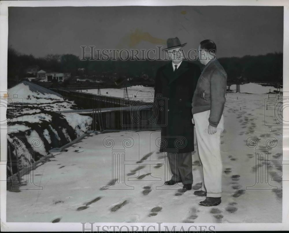 1956 Press Photo Pres.Harry Truman visit Truman Memorial Library Construction - Historic Images