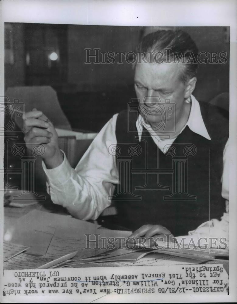 1958 Press Photo William G Stration works late on New Year&#39;s Eve - nee92804 - Historic Images