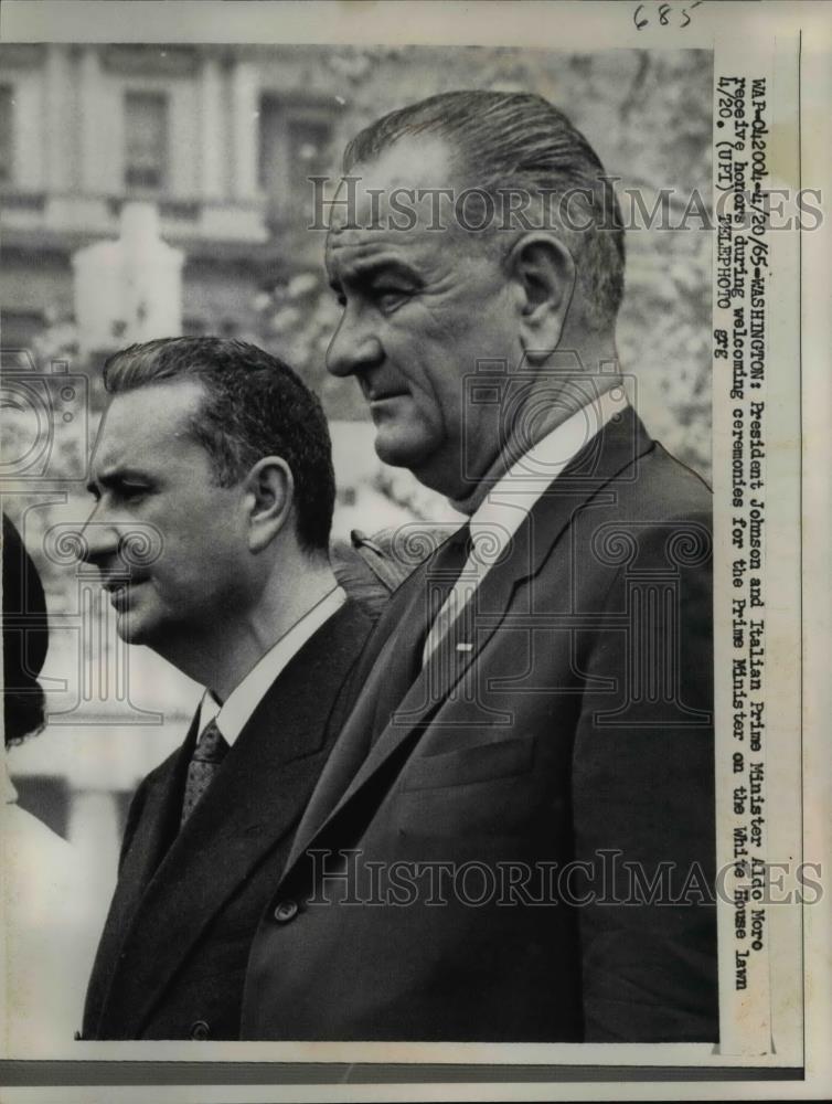 1965 Press Photo Pres. Lyndon Johnson and Italian Prime Minister Aldo Moro - Historic Images