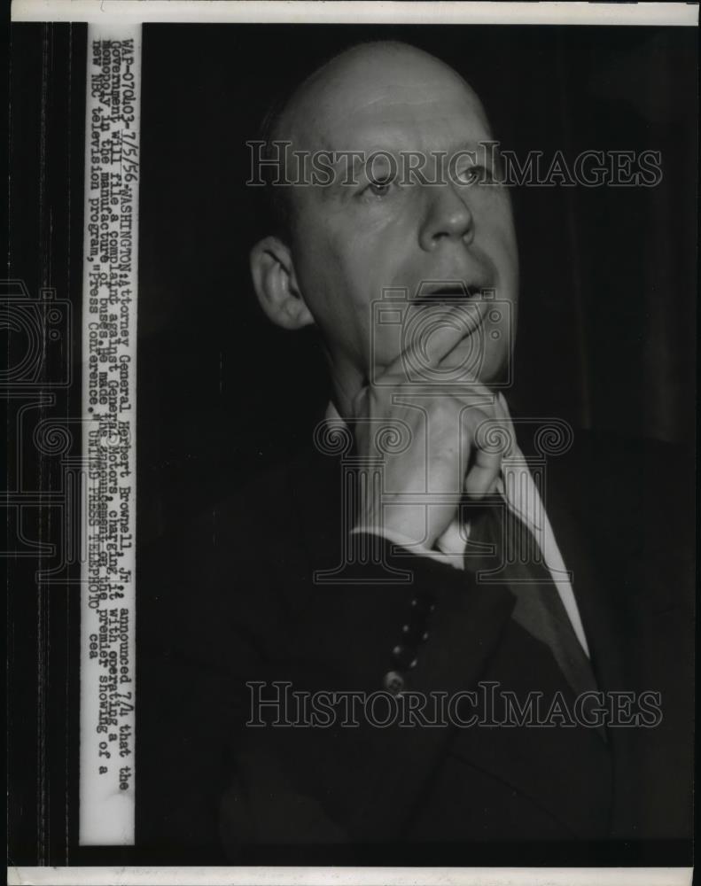 1956 Press Photo Atty. Gen Herbert Brownell Jr. at NBC Television Program - Historic Images