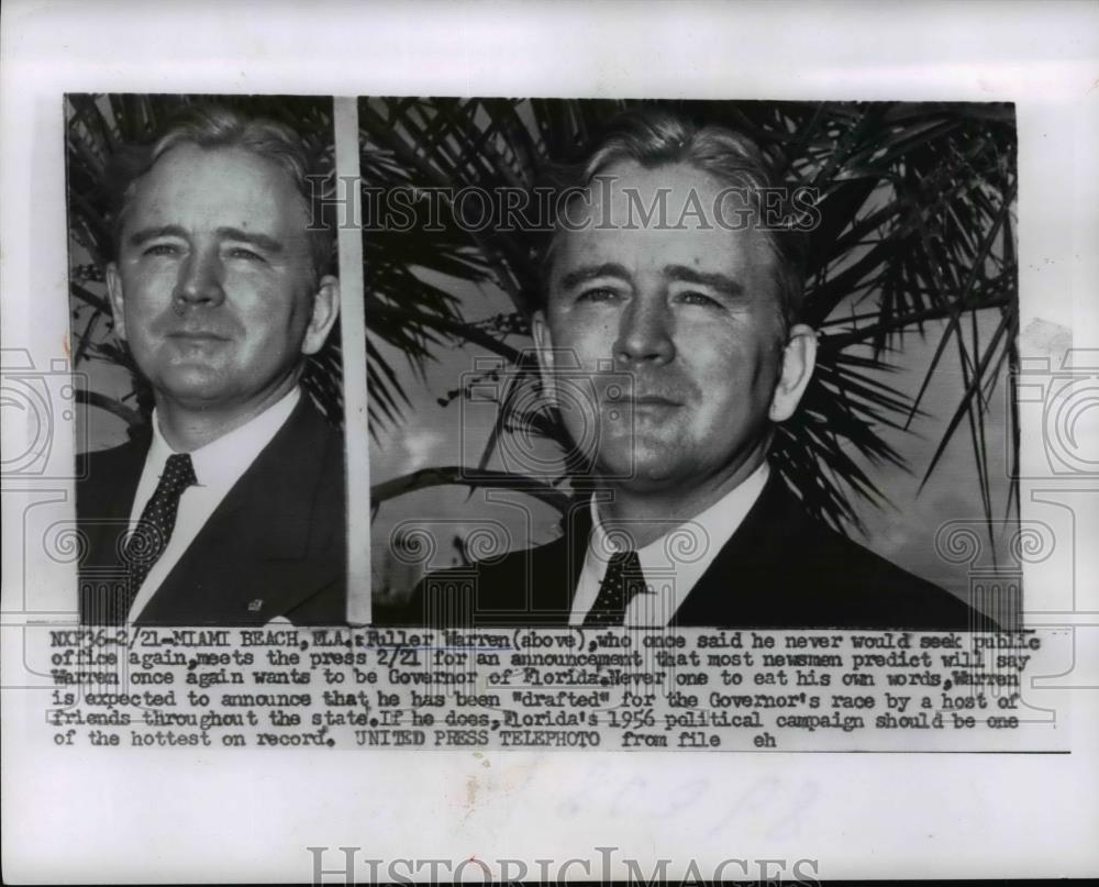 1956 Press Photo Florida Governor candidate Fuller Warren - nee89988 - Historic Images