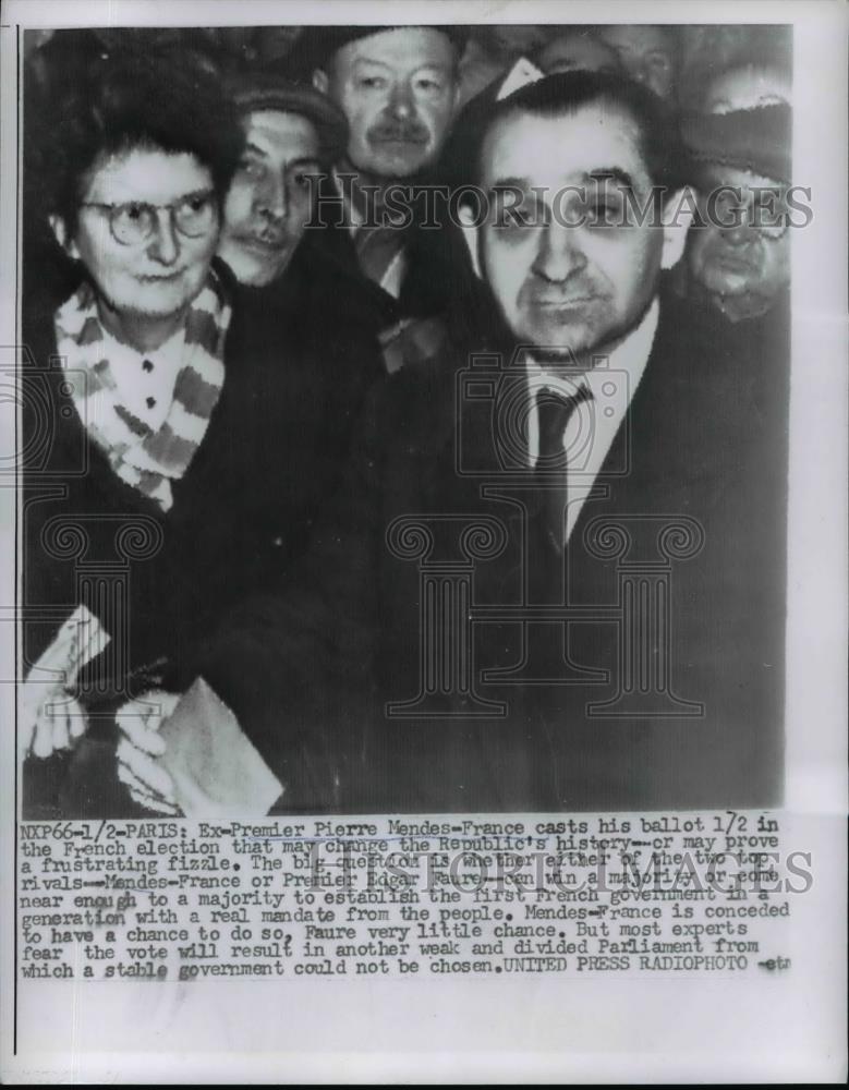 1956 Press Photo Ex-Premiere Mendes France Cast His Ballot On French Election - Historic Images