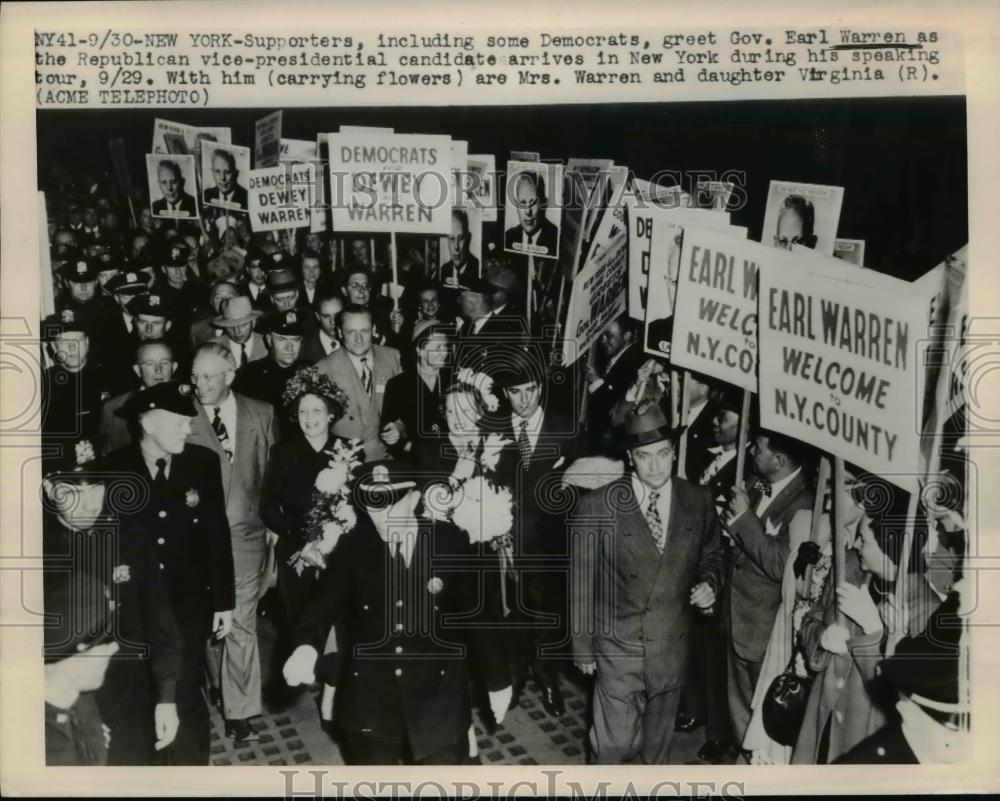 1948 Press Photo Gov.Earl Warren of Calif arrived in New York for Speaking Tour - Historic Images