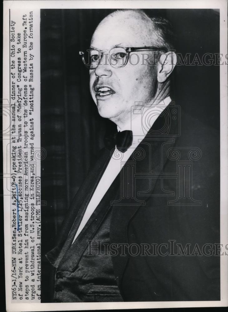 1951 Press Photo Senator Robert Taft Ohio Society New York Dinner Hotel Statler - Historic Images