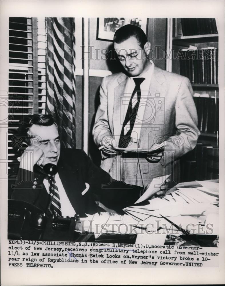 1953 Press Photo NJ Governor Robert Meyner & Thomas Swick in Phillipsburg NJ - Historic Images