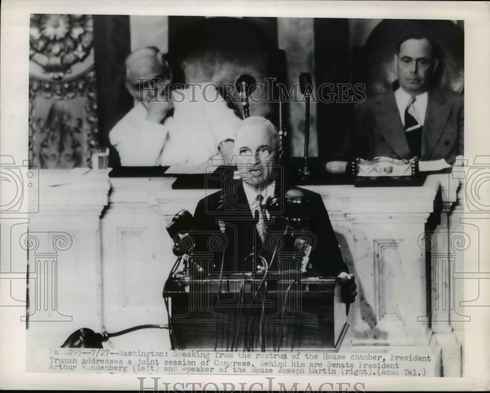 1948 Press Photo Pres.Harry S.Truman addresses a joint mission of Congress - Historic Images