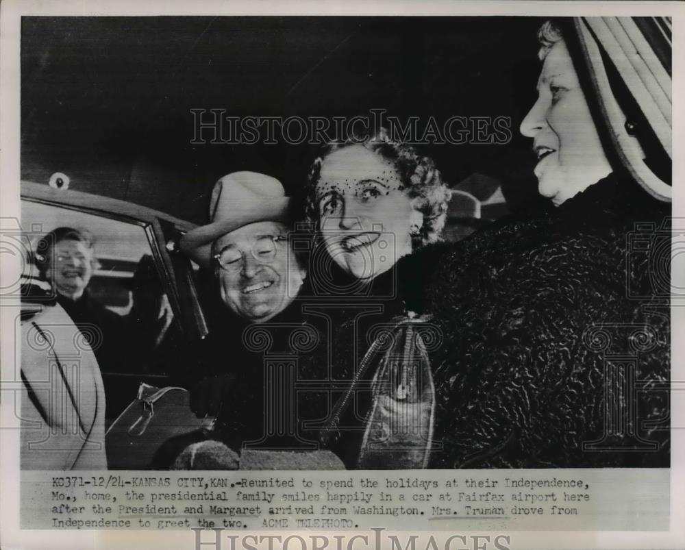 1951 Press Photo Pres. Harry S.Truman with Mrs.Truman and daughter Margaret - Historic Images