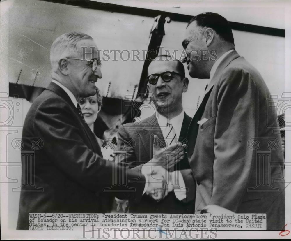1951 Press Photo President Truman Greets President Galo Plaza - nee92387 - Historic Images
