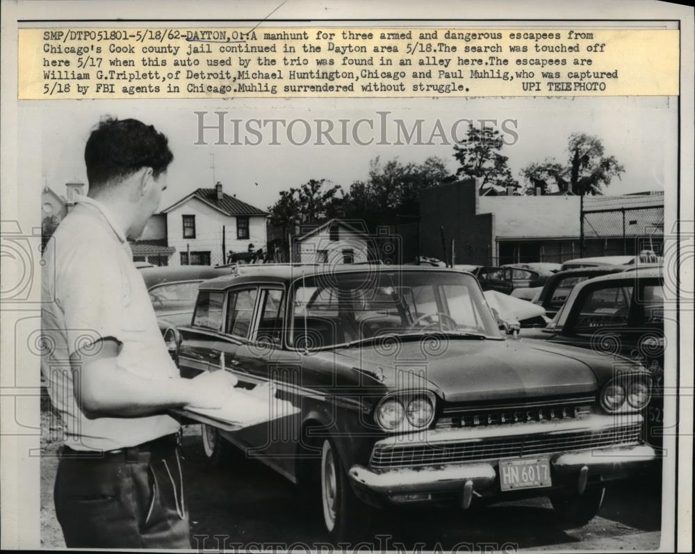 1962 Press Photo Auto found to be associated with Cook county jail escapees - Historic Images