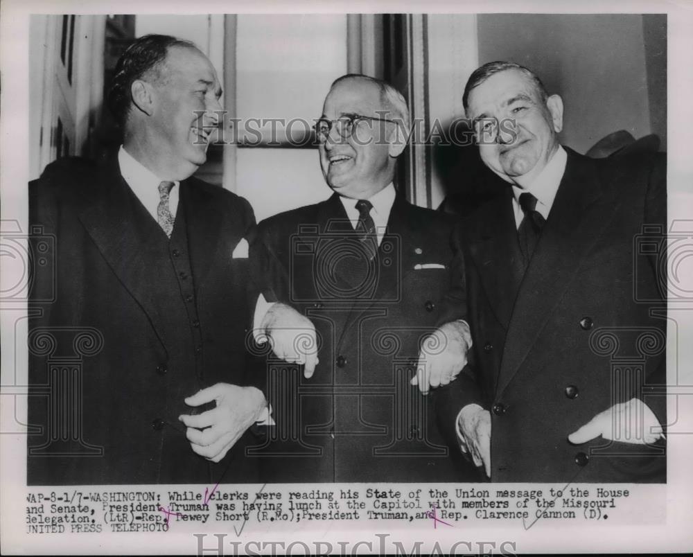 1953 Press Photo Pres. Harry Truman with Rep.Dewey and Rep.Clarence Carmon - Historic Images