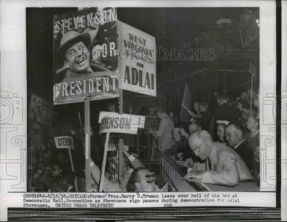 1956 Press Photo Pres. Harry Truman at Democratic Natl. Convention in Chicago - Historic Images