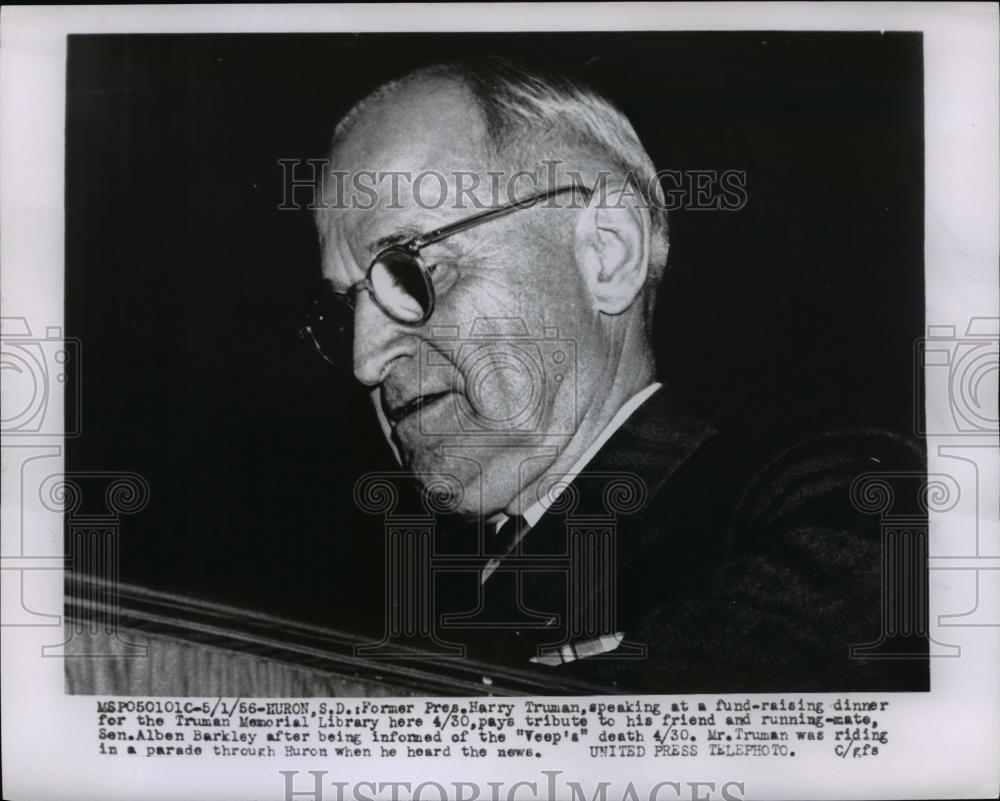 1956 Press Photo Harry Truman speak at Fund raising dinner for Truman Library - Historic Images