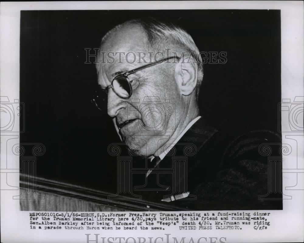 1956 Press Photo Harry Truman speak at Fund raising dinner for Truman Library - Historic Images