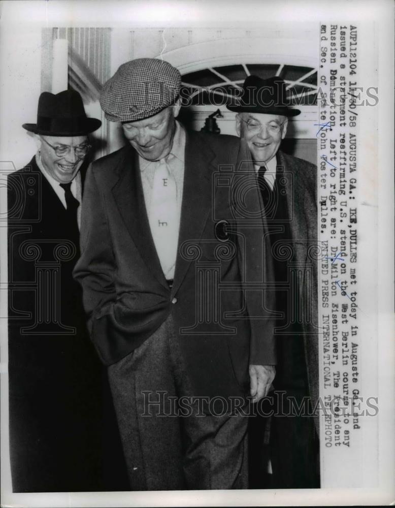 1958 Press Photo Pres.Dwight Eisenhower,Milton Eisenhower and John Foster Dulles - Historic Images