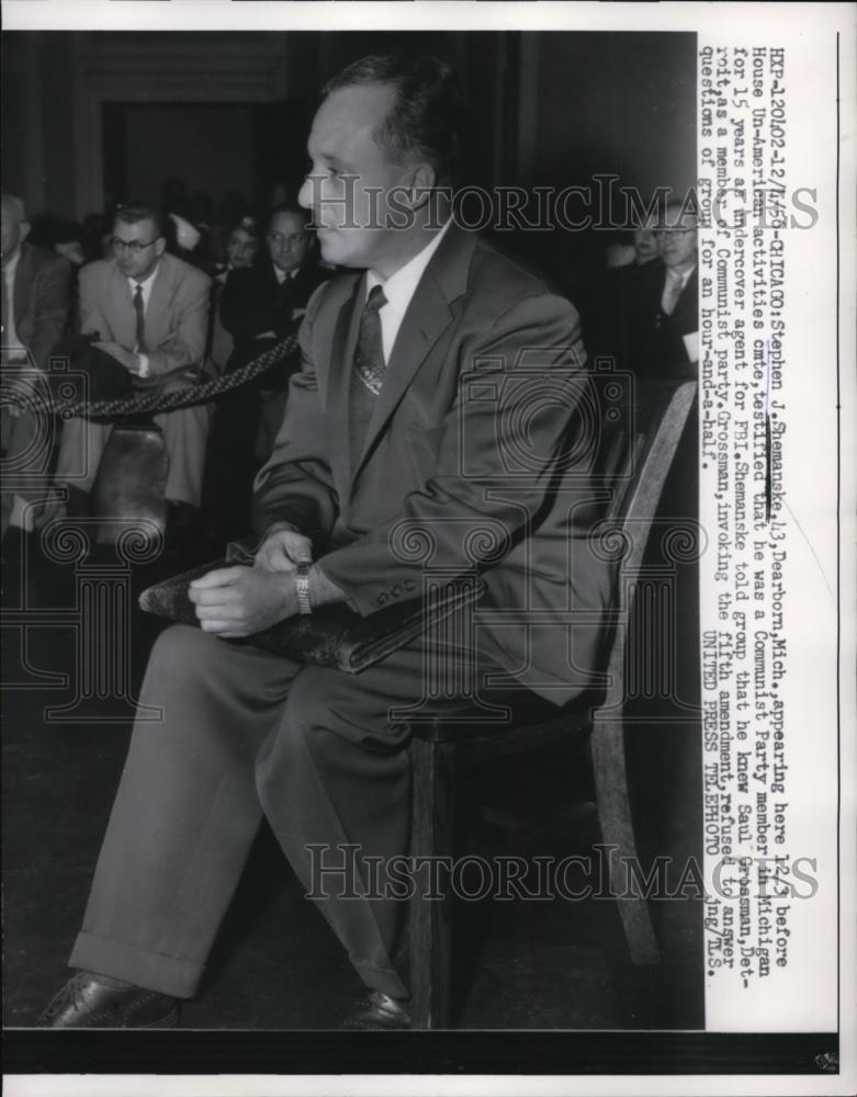 1956 Press Photo Stephen Shemanske at House Un American Activities committee - Historic Images